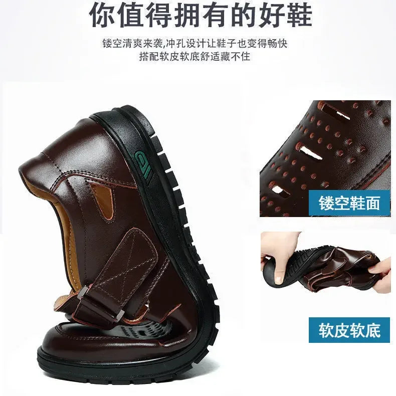 Sandales Homme en Cuir Véritable Chaussures Décontractées Respirantes d'Été pour Homme Sabots à Enfiler Extérieur Antidérapantes Faites à la Main Sandales