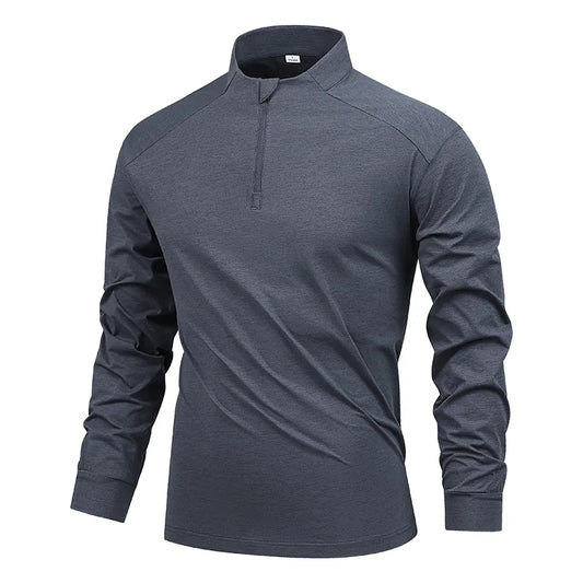 Men's Long Sleeve Half Zip Performance Shirt - Moisture Wicking Quick Dry Athletic Polo for Outdoor Sports & Gym Training