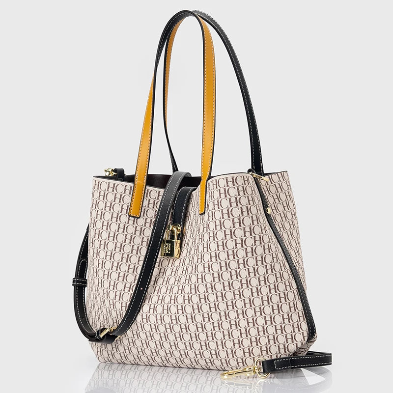 CH Premium Vielseitige Leder Umhängetasche Damen Große Kapazität Alltags Pendler Tasche Buchstabenmuster Design Damen Mode