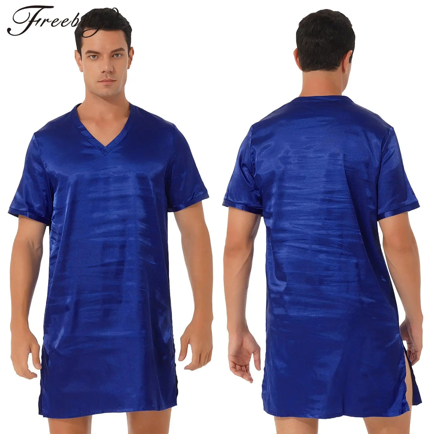 Damen Herren Seidensatin Pyjamas Schlafanzug Kurzarm Nachthemd Kimono Bademantel Schlafrock Morgenmantel Sommer Nachthemd Homewear