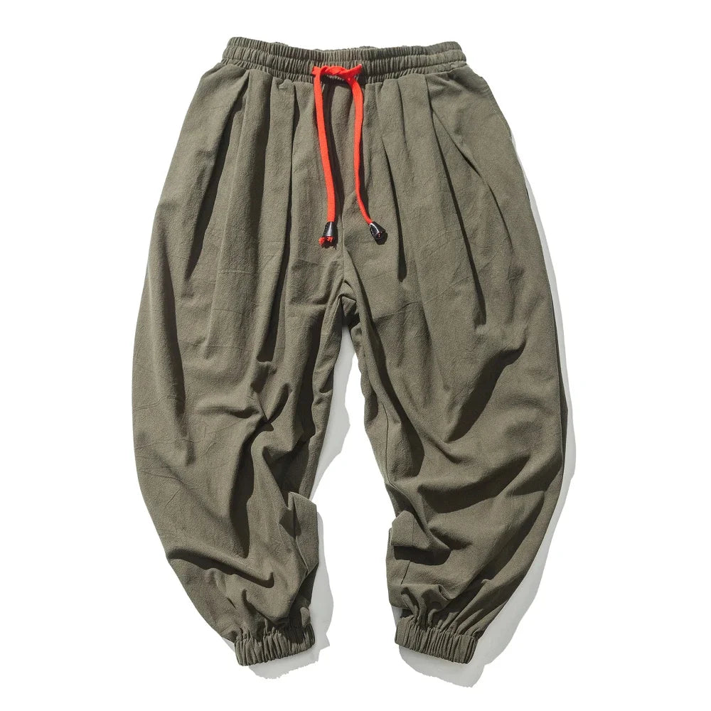 Pantalon Sarouel Homme Coton et Lin Décontracté Ample Grande Taille Pantalon de Plage Style Chinois Large Joggers Homme Été