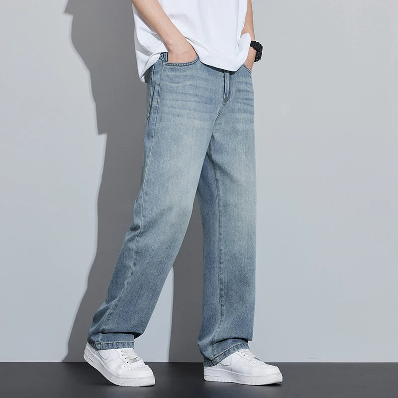 2025 Frühjahr/Sommer Neue Herren Lyocell Loose Jeans Sommer Dünn Atmungsaktiv Straight Leggings Retro Business Casual Mode Koreanisch M