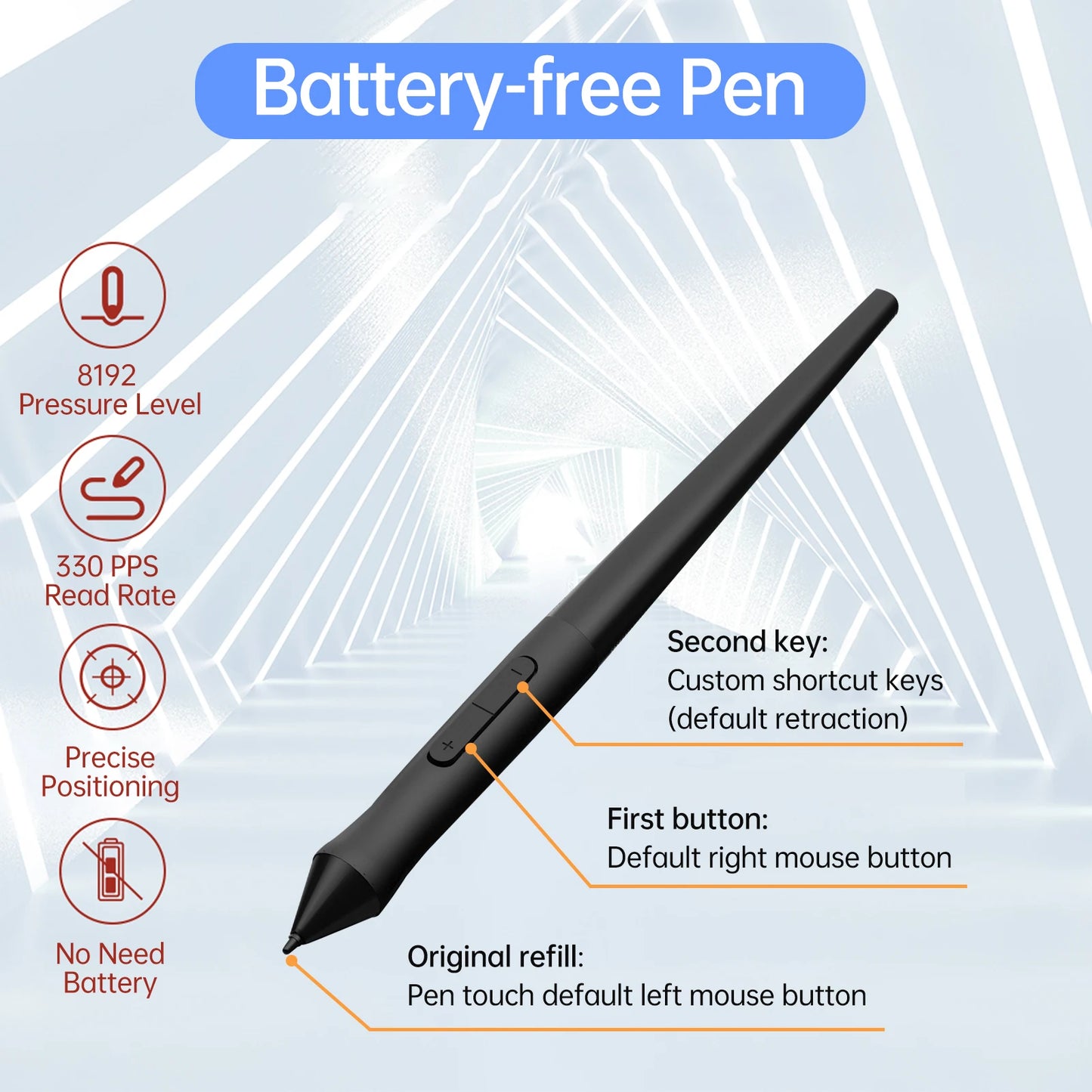 VINSA T1161 Grafiktablett Ultradünnes Kunst-Design-Skizze mit batterielosem Stift 8 Stiftspitzen 8192 Druckstufen