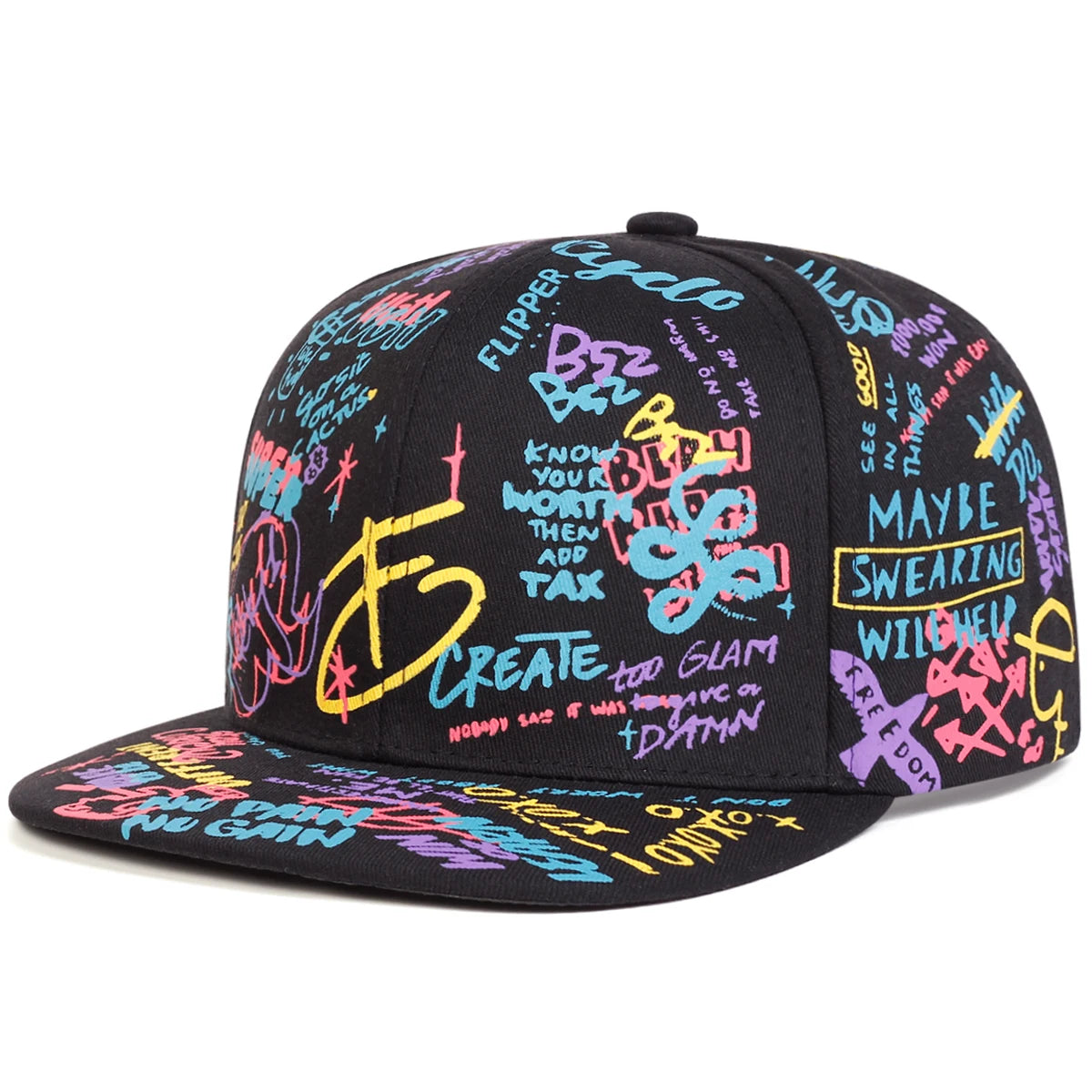 Unisex Schwarz-Weiß-Letter-Graffiti-Druck Hip-Hop-Mützen Frühling Herbst Outdoor Verstellbare Freizeit-Baseballkappen Sonnenhut