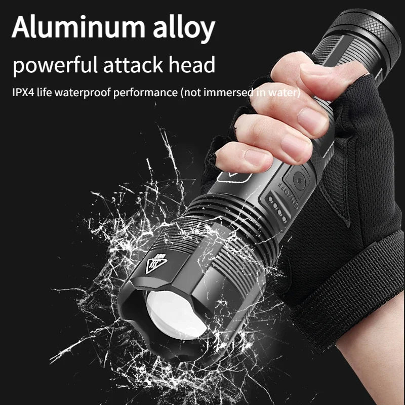 XHP70 Lampenperlen 3000 Lumen Superhelle Taschenlampe Wiederaufladbare LED-Taschenlampen Leistungsstarke Taschenlampe für Camping-Notfälle