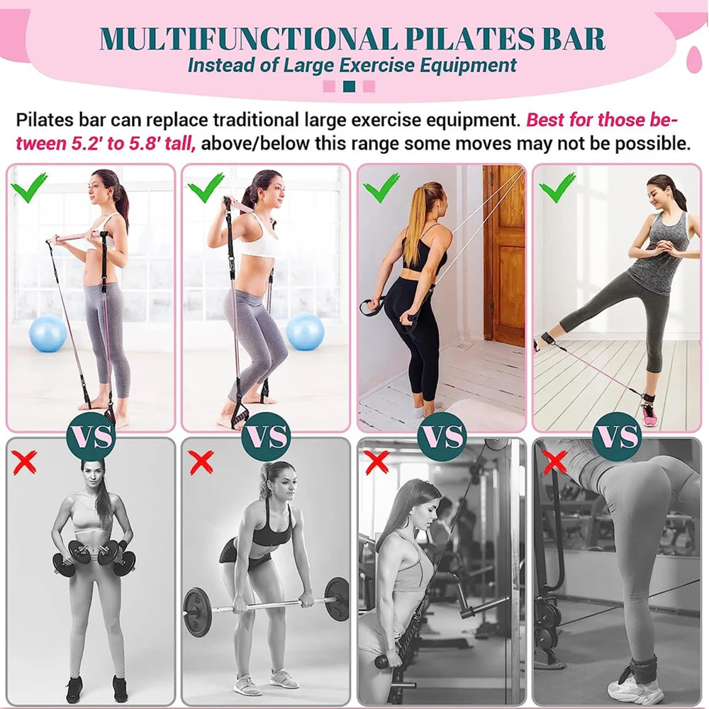 Kit de barre Pilates avec bandes de résistance Barre de yoga multifonctionnelle Kit de barre de résistance portable pour la maison pour des entraînements complets du corps