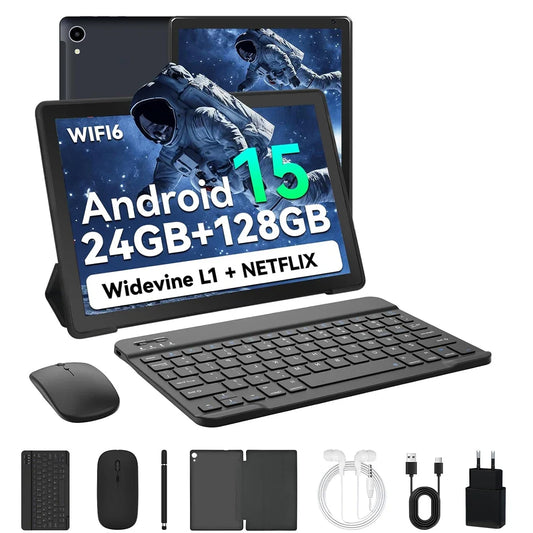 URAO 10 Zoll Tablet Android 15 8-Kern-Tablets 24GB+128GB 1TB Erweiterung WiFi 6 5MP+8MP Stift Tastatur Maus Kopfhörer PC PAD Set