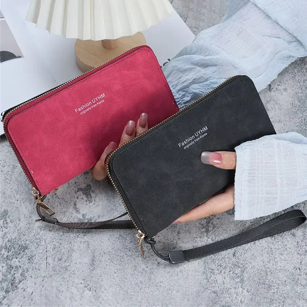 Forever Young Geldbörse Damen Lang PU Standard Geldbörsen 2024 Neu Retro Weiblich Glatt Reißverschluss Portemonnaie Damen Handtasche Kartenfächer