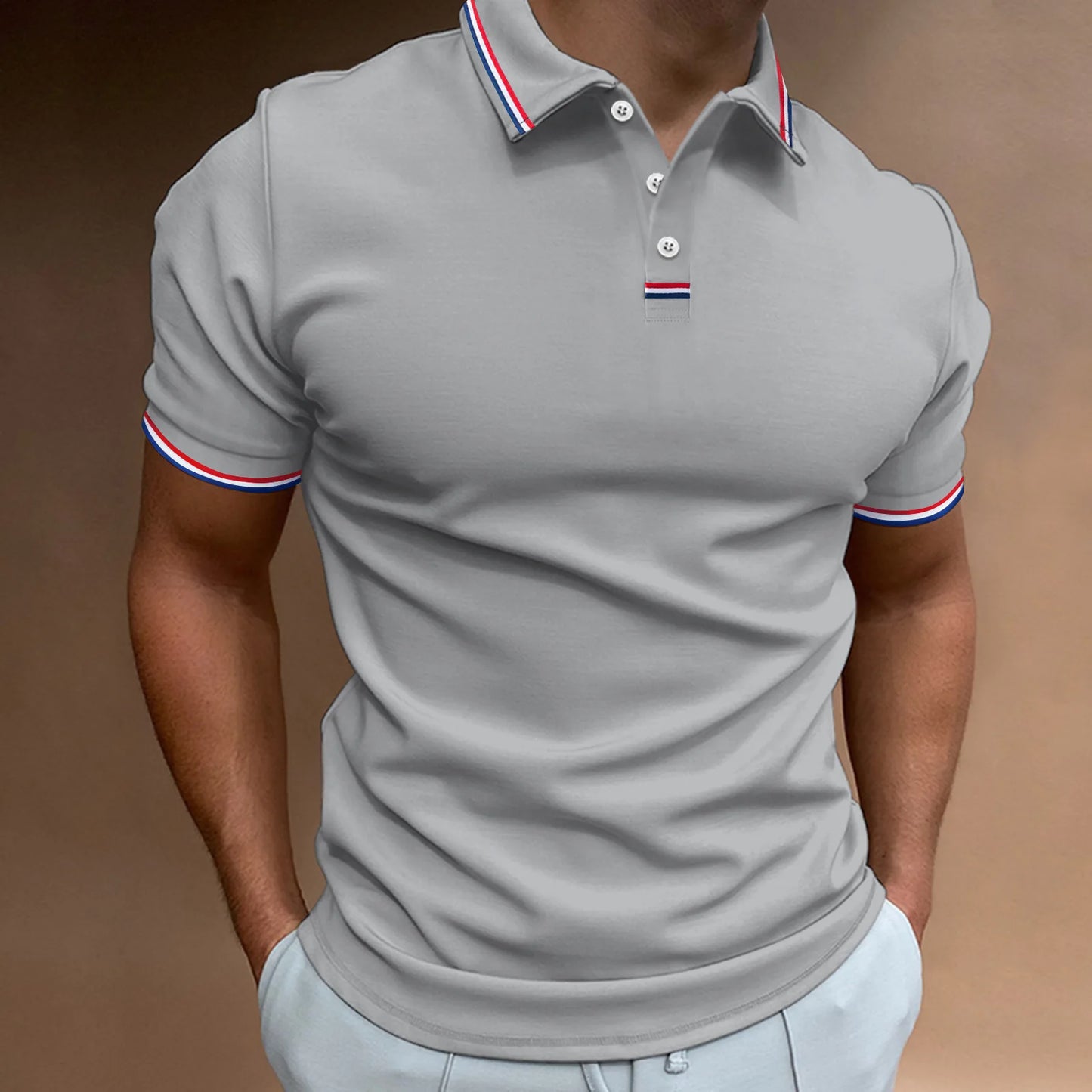 Men's Quick-Drying Solid Color Polo Shirt Summer Elastic Collared Short-Sleeved Sports T-Shirt for Active Wear