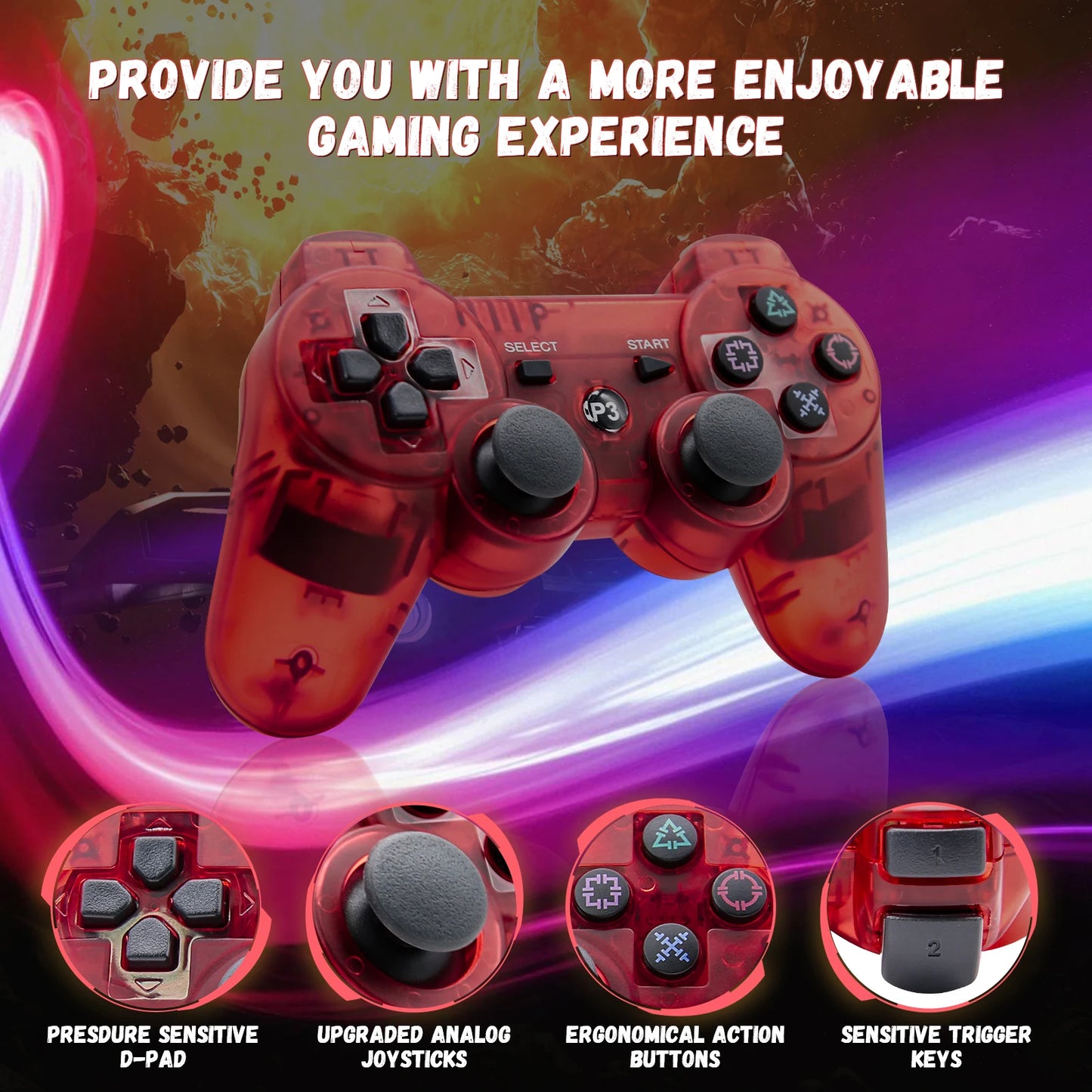 Controller für Playstation 3/PS3/PC/Android Konsolen Drahtloses BT Gamepad 6-Achsen-Gyro Dual-Motor-Vibrationsschock Gaming-Joystick