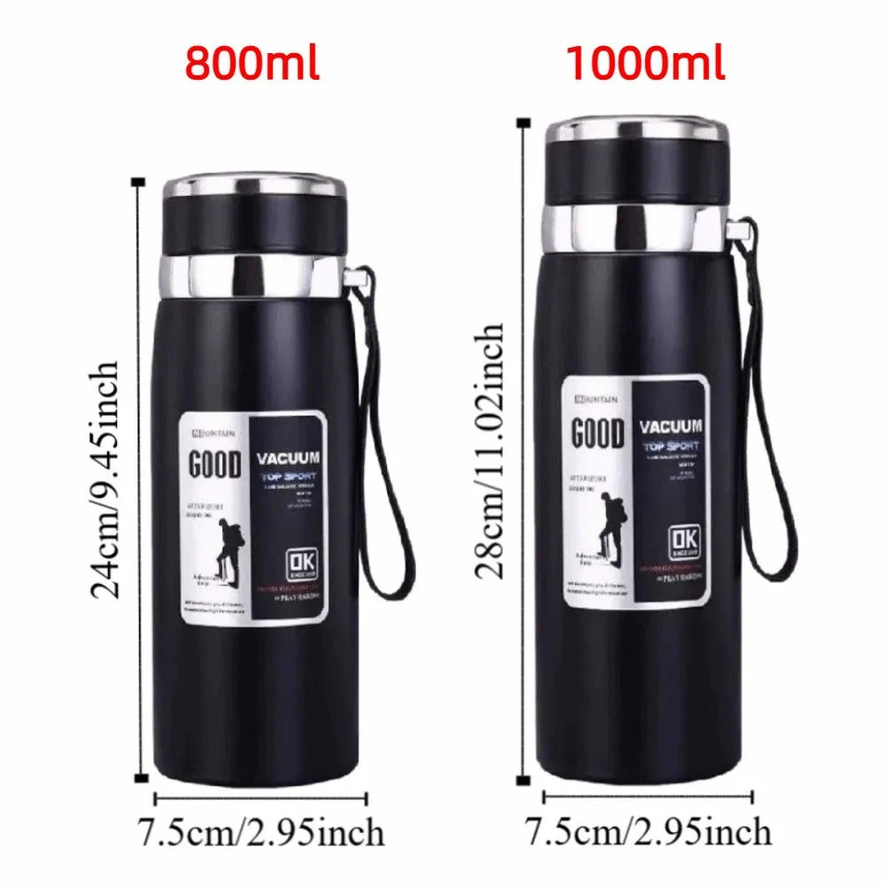 800/1000ml Sport-Thermosflasche, groß Fassungsvermögen, Edelstahl, tragbare Vakuumflasche, auslaufsicher mit Aufhängeband