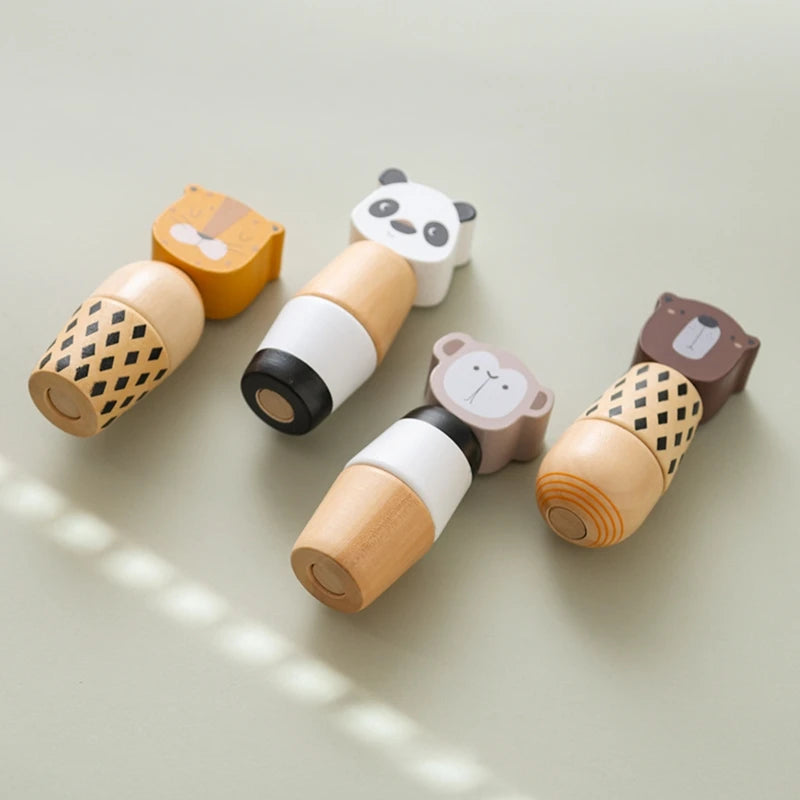 Baby Wooden Montessori Toy Develop Kid Hand-on Ability Toy Hand Bell Toy Children Animal Puzzle Classic Educational Toy Kid Gift