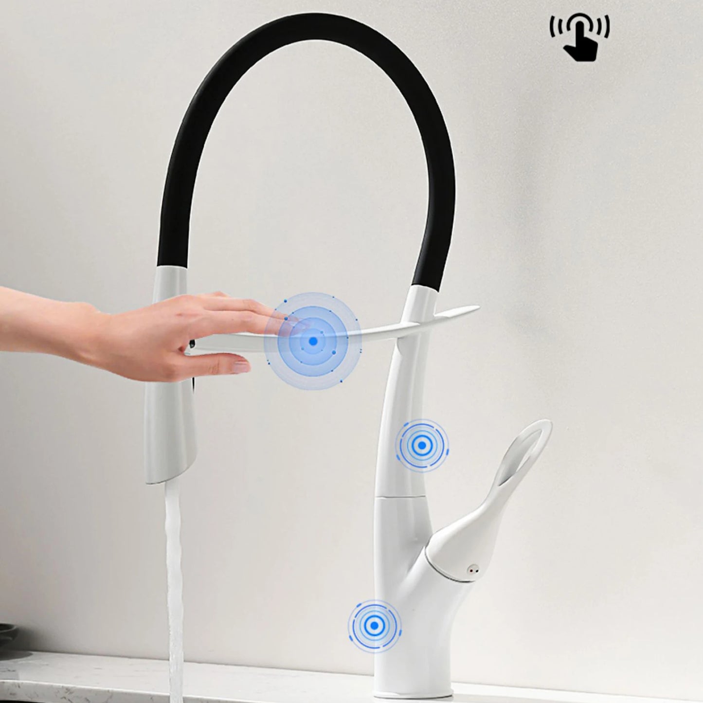 Luxury gun gray brass kitchen faucet with intelligent touch design Single handle hot and cold water magnetic suction sink faucet