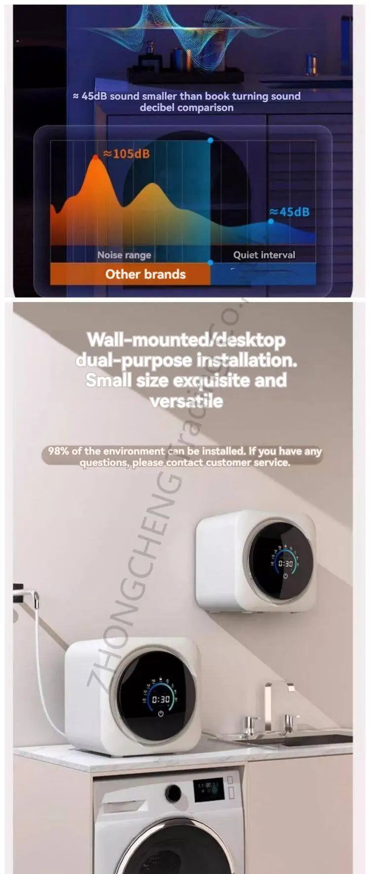 Small automatic wall-mounted smart underwear washer and dryer, suitable for both home and car use, 220V.