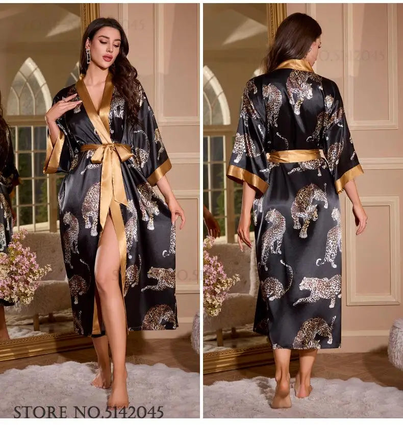 Großer Kimono Bademantel Blütenmuster Langer Morgenmantel Negligé Hauskleidung Frühling Sommer Neue Nachtwäsche Lose Pyjamas