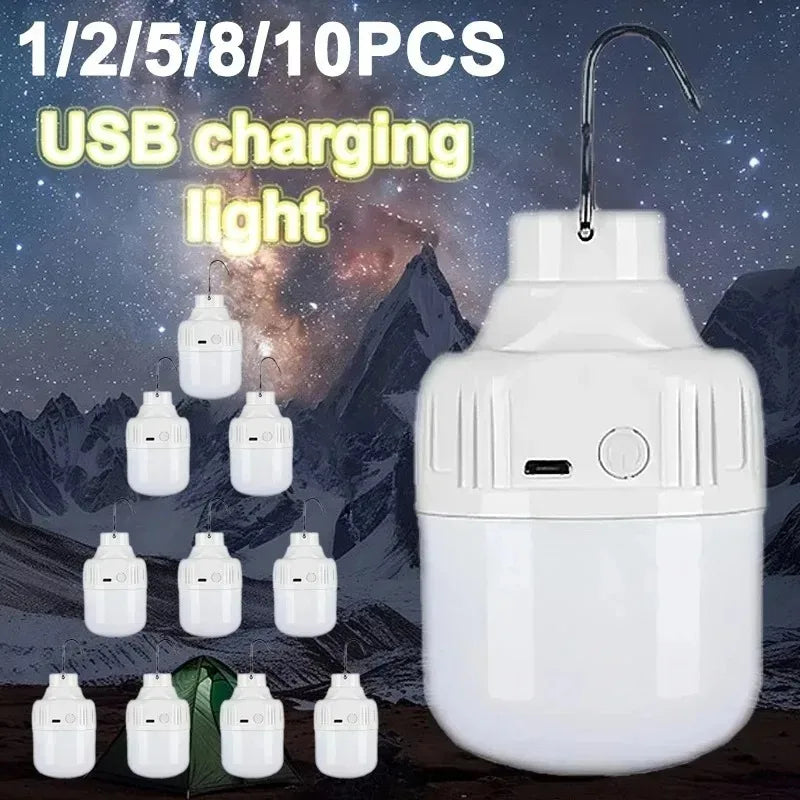 1-10pcs Outdoor USB Rechargeable LED Lamp Bulbs High Brightness Emergency Light Hook Up Camping Portable Lantern Night Lights ﻿