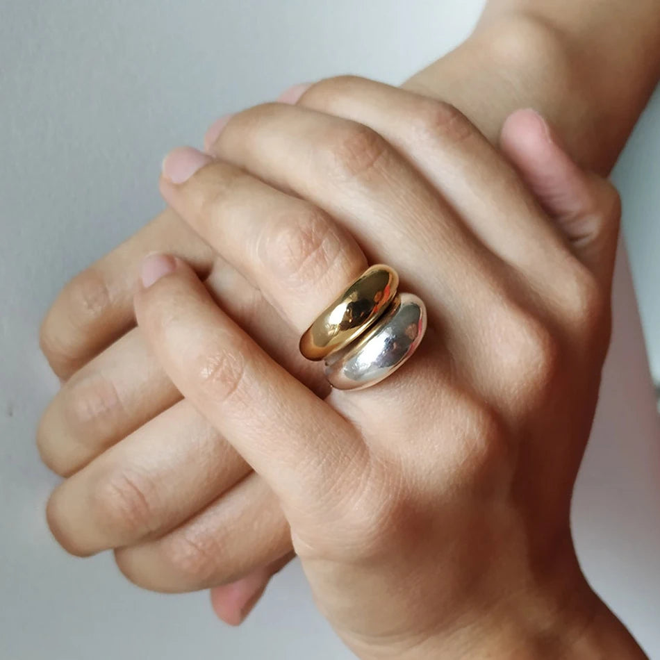 Bague en acier inoxydable SUNIBI pour femmes, couleur or, lisse, géométrie incurvée, couple, anniversaire, mode, bijoux en gros