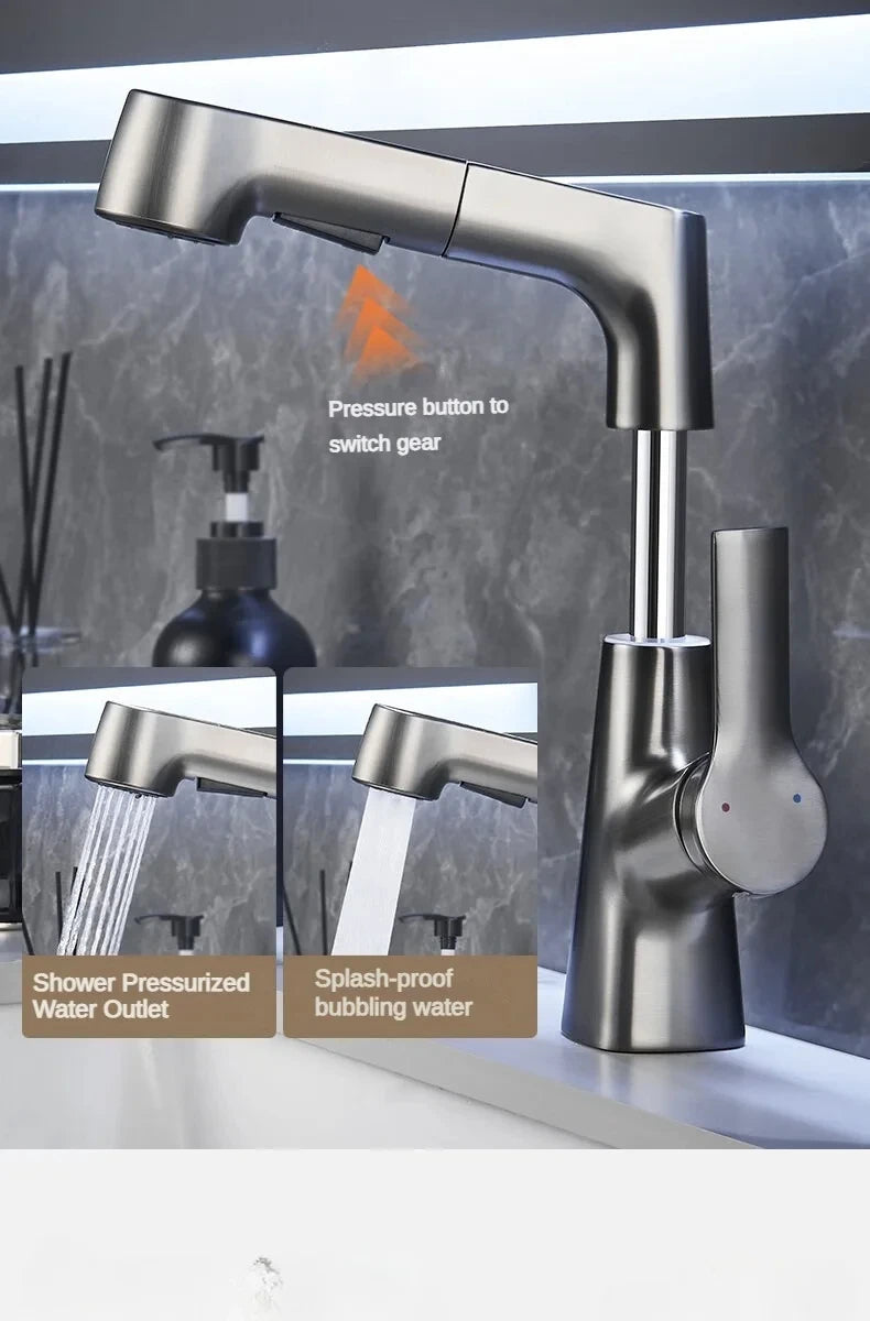 Ausziehbare Küchenarmatur 360° drehbarer Badwaschtischmischer Edelstahl Küchenspüle Wasserhahn mit Ausziehspritze