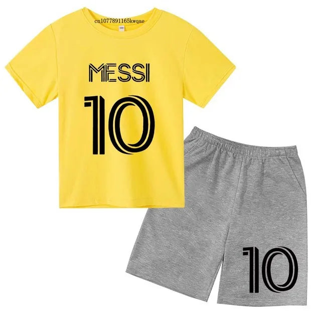 Maillot de football numéro 10 pour Garçons Filles de 3 à 12 ans, Ensemble décontracté T-shirt Manches Courtes + Short, Marque Tendance, Vêtements d'Été de Sport