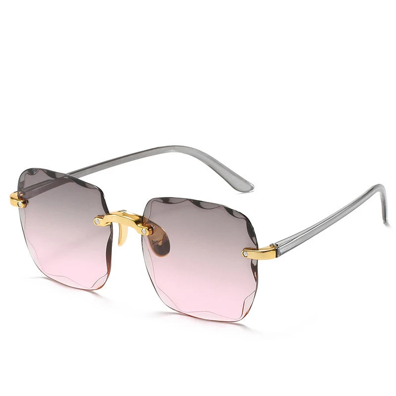 Randlose Damen-Sonnenbrille, modische Verlaufsgläser, Damensonnenbrille, Vintage-PC-Bügel, klassische Designer-Sonnenbrille für Herren
