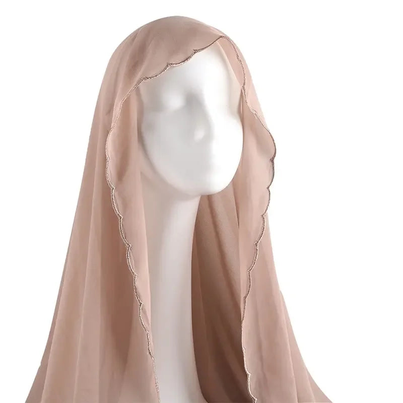 Châles Hijab en mousseline de soie pour femme, écharpe en dentelle, foulards unis, foulards pour femme, voile musulman 70*180cm