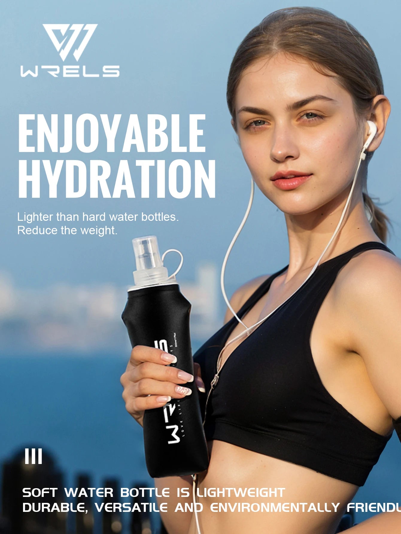WRELS Trinkflasche TPU Faltbare Soft Flask Outdoor Sport Wasserbeutel Faltbare Trinkflasche 500ml für Laufen Camping BPA-frei