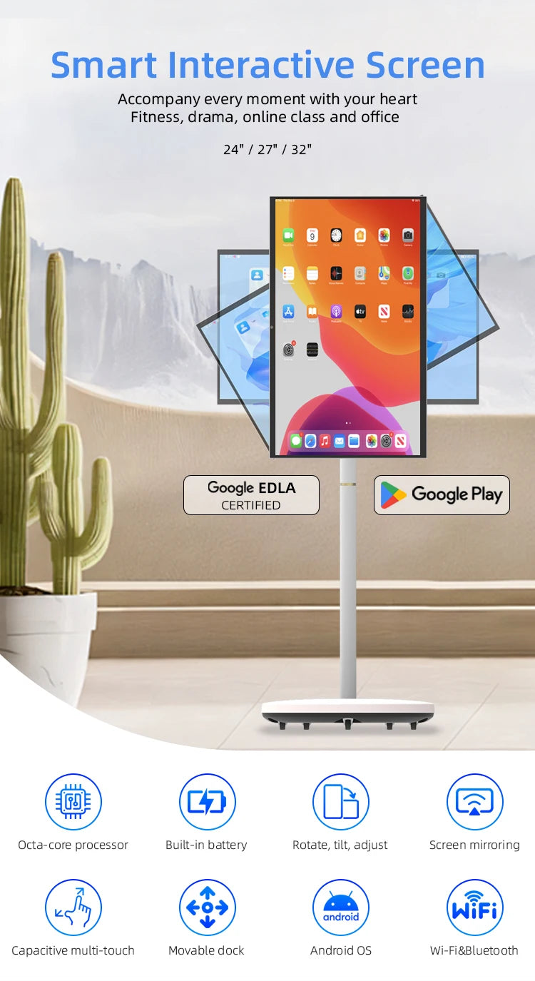 24 27 32 Inch LED White Wireless Smart Portable TV with Android Rechargeable Battery Movable Design