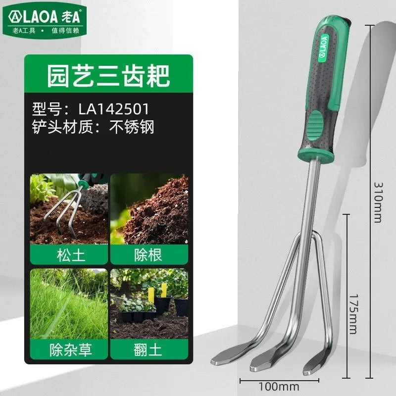LAOA Multi-Function Garden Tools Collection, Planting Shovel, Soil Rake, Weeding Fork, All-in-One Garden Care Set