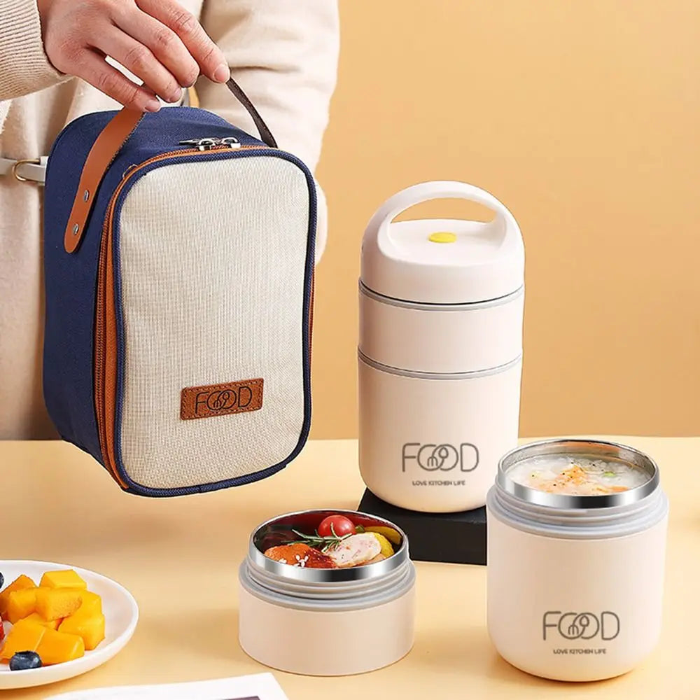 304 Edelstahl Vakuum Thermo Brotdose Speisewärmer Suppenbecher Thermobehälter Bento Box Isolierte Lunchtasche für Studenten