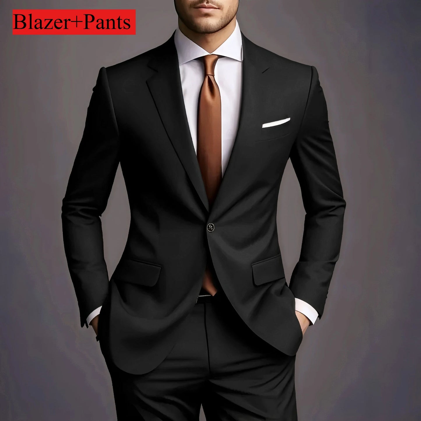 (Jacke + Hose) 2025 Neuer luxuriöser, eleganter Herrenanzug, 2-teiliges Set, modisch, koreanisch, lässig, Slim Fit, für Gesellschaft, Bräutigam, Hochzeit, Smoking