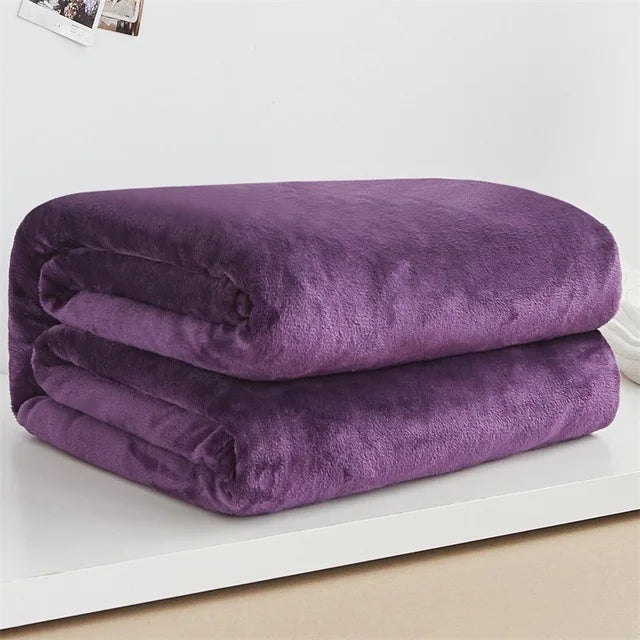 Couvertures en flanelle polaire corail 230 g/m² pour lits, couleur unie bleue rose, douce, chaude et fine, couvre-lit, housse de canapé, couverture plaid en fausse fourrure.