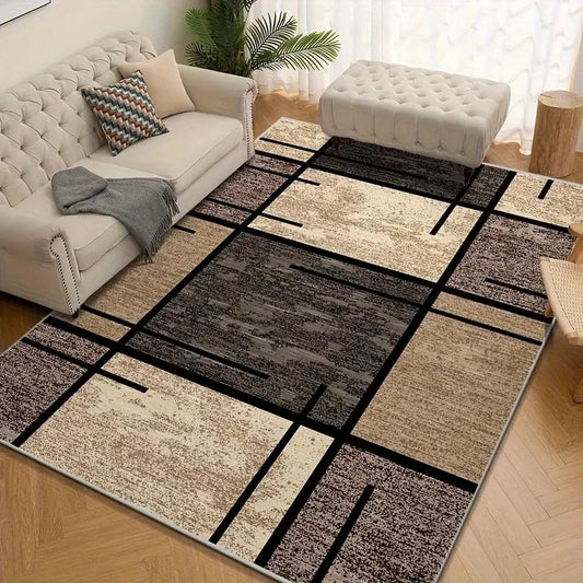 VIKAMA Living Room Bedroom Floor Mats For Office And Living Room Light Brown And Brown Geometric Decorative Rugs Home Decoration