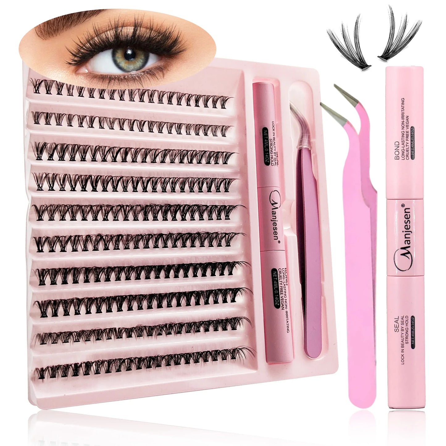 Kit d'Extension de Cils DIY, 200 Grappes de Cils, Colle et Scellant pour Cils, Outils de Maquillage pour Coller les Cils et Accessoires de Colle à Cils