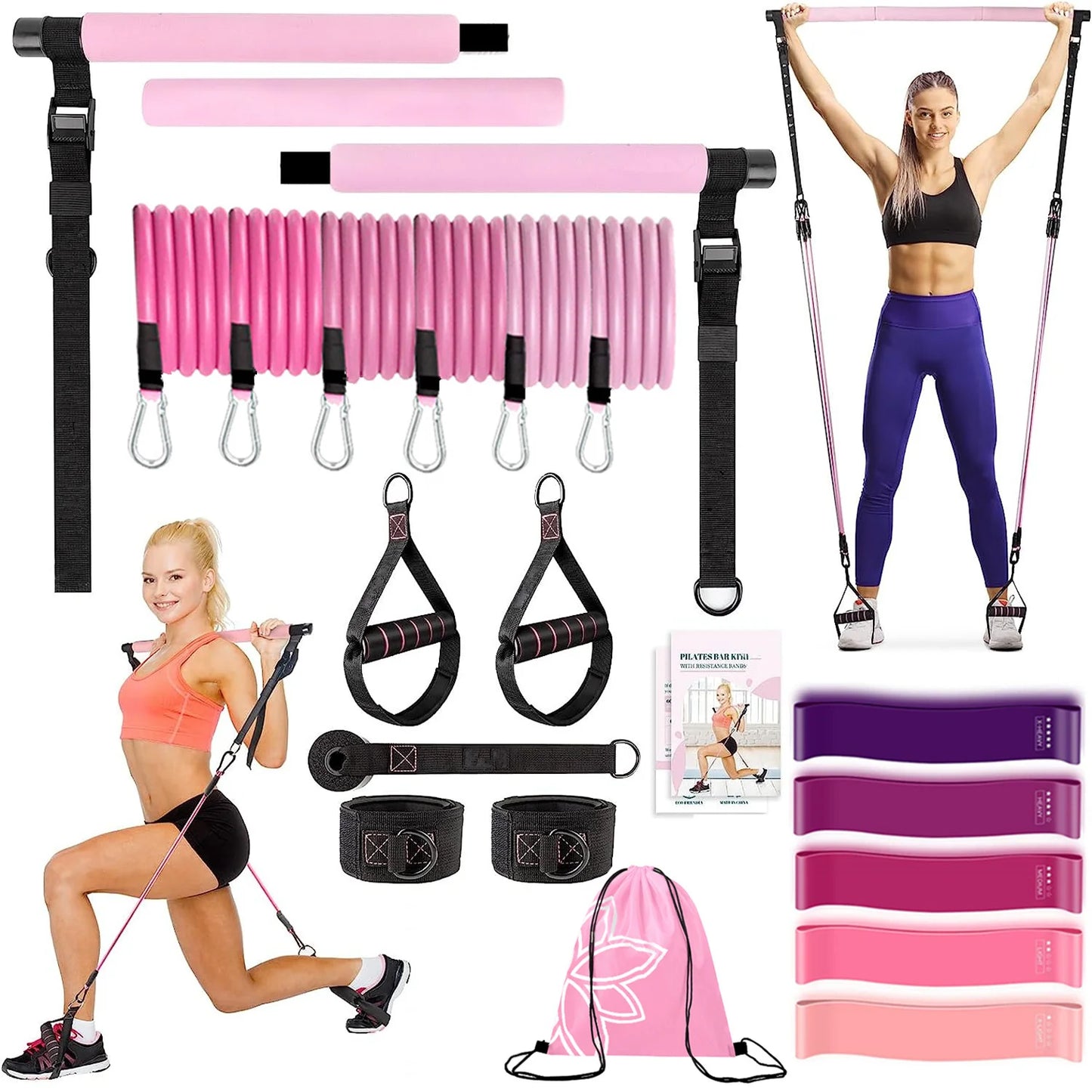 Kit de barre Pilates avec bandes de résistance Barre de yoga multifonctionnelle Kit de barre de résistance portable pour la maison pour des entraînements complets du corps