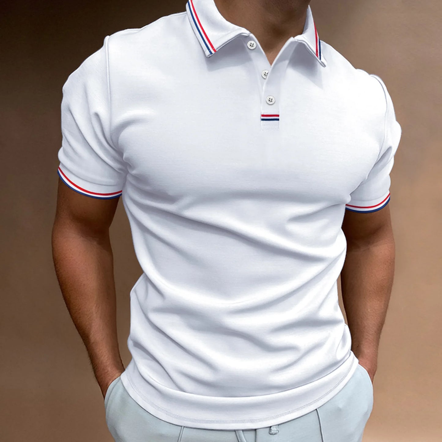 Men's Quick-Drying Solid Color Polo Shirt Summer Elastic Collared Short-Sleeved Sports T-Shirt for Active Wear