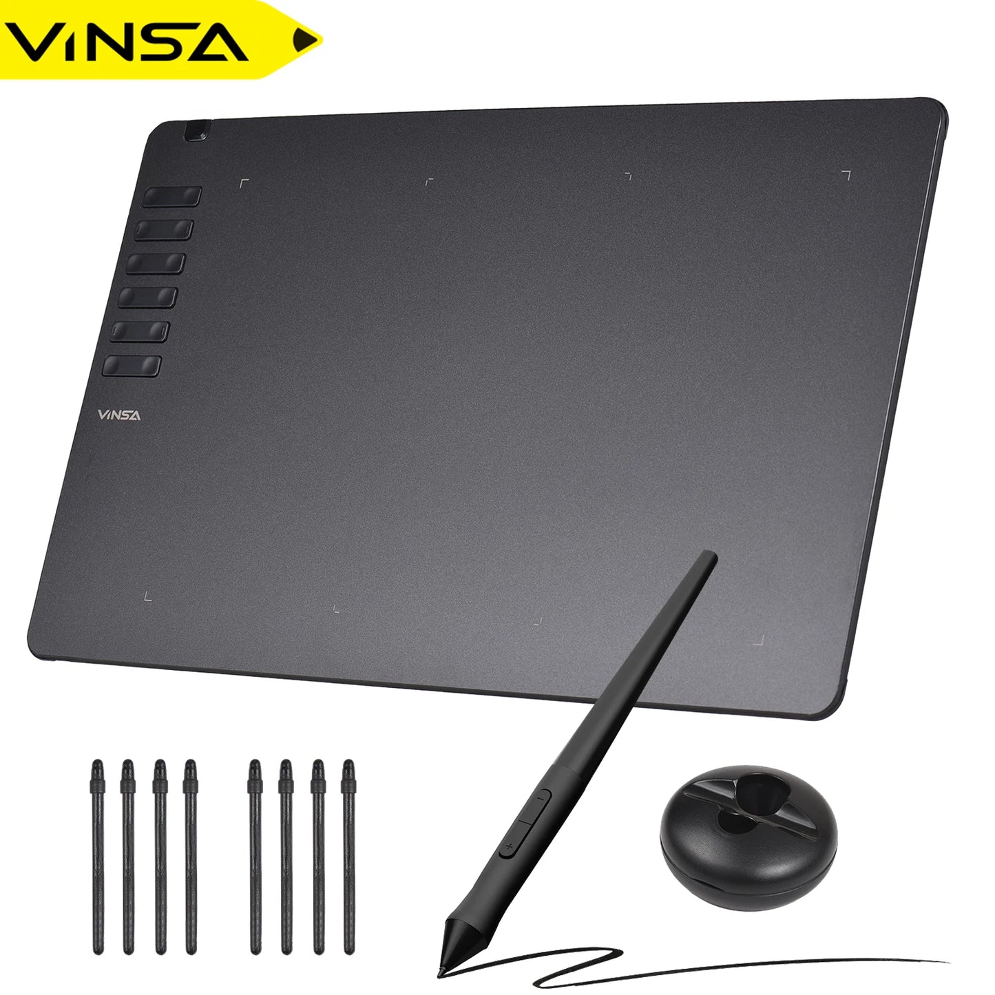VINSA T1161 Grafiktablett Ultradünnes Kunst-Design-Skizze mit batterielosem Stift 8 Stiftspitzen 8192 Druckstufen