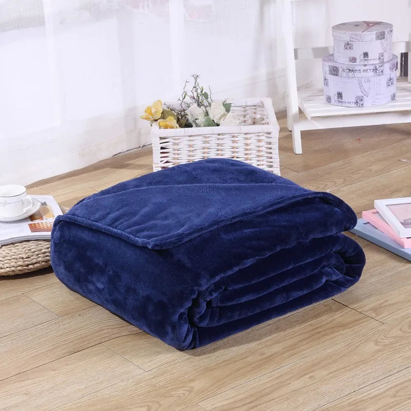 Couvertures en flanelle polaire corail 230 g/m² pour lits, couleur unie bleue rose, douce, chaude et fine, couvre-lit, housse de canapé, couverture plaid en fausse fourrure.