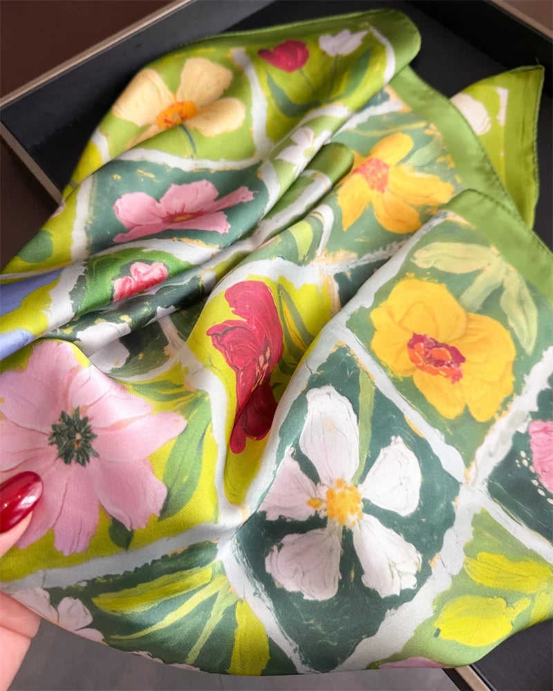70*70cm Square Silk Scarves Women Hijab Shawls Abaya Women Veil Islamic Turban Femme Head Scarf Foulard Bandana Beach Pareo 2025