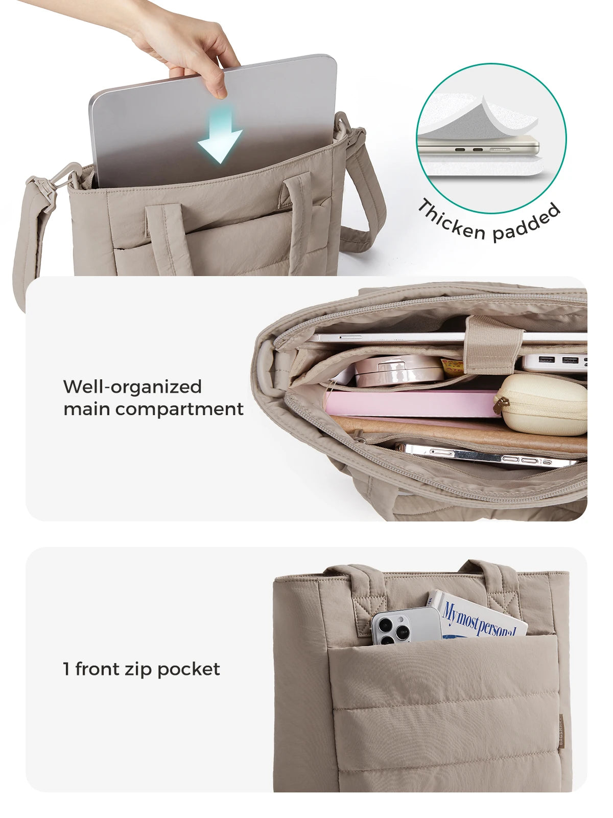 BAGSMART Damen Tragetasche Gepolsterte Einzelschultertasche Große Kapazität Studenten College Umhängetasche Lässige Outdoor-Handtasche