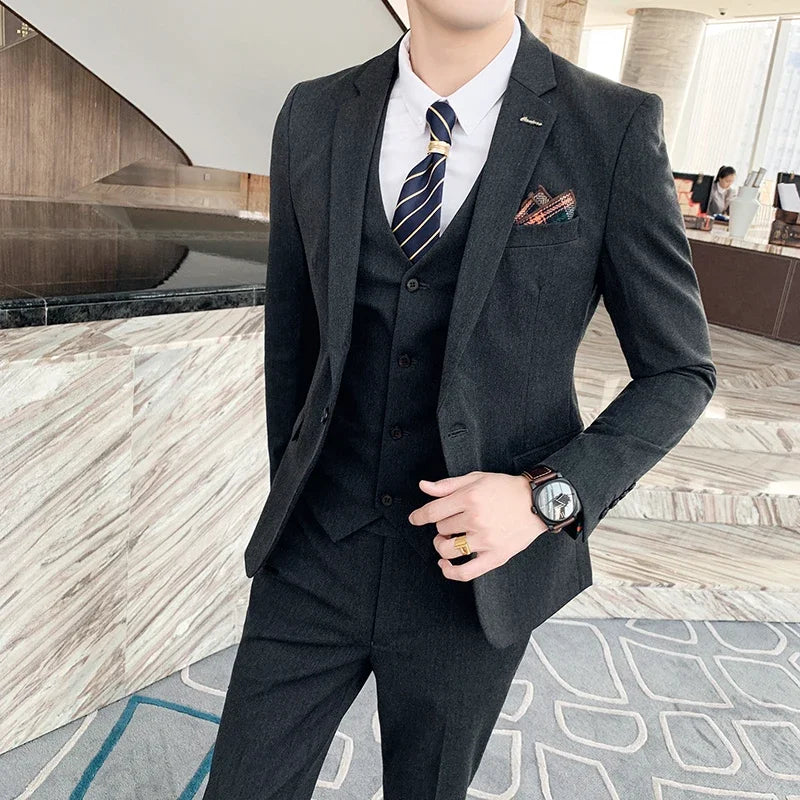 S-7XL (Jacke+Weste+Hose) Mode-Boutique Gitter Anzug Formeller Business Herren Anzug 3-teiliges Set Bräutigam Hochzeitskleid Karierter Anzug Showbühne