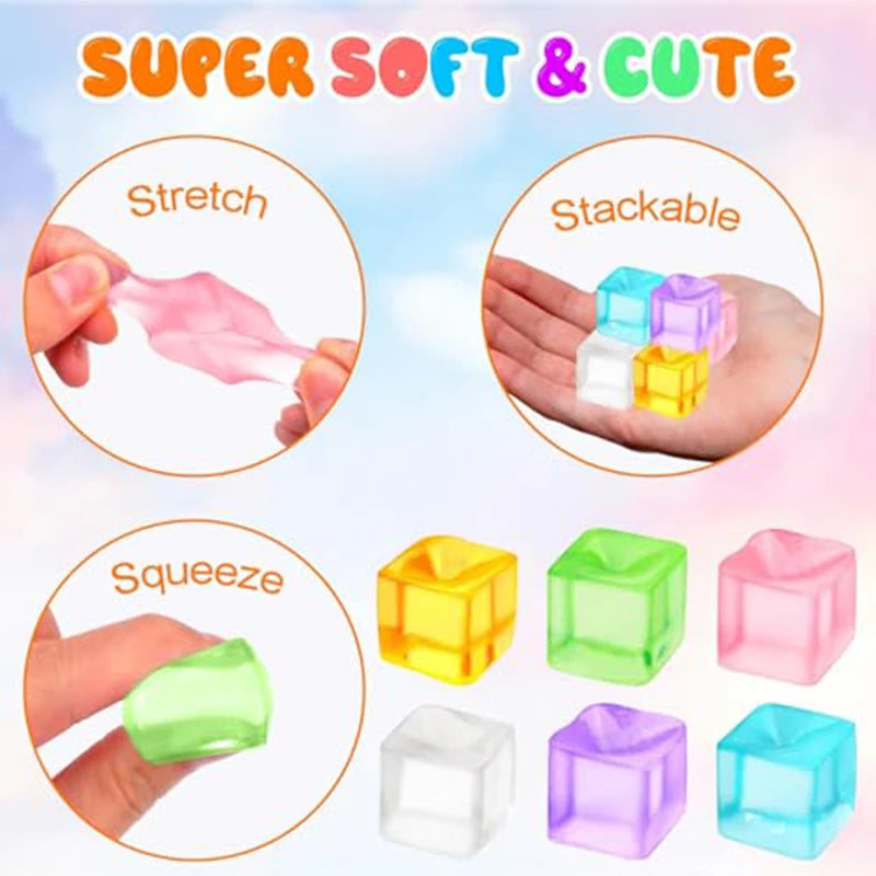 Quadratischer Eis Stressball Fidget Spielzeug Stressabbau ADHS Autismus Sensorisches Spielzeug Weiches Quetschspielzeug Partygeschenke für Kinder Erwachsene