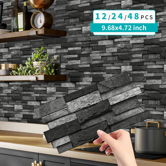 12/24/48PCS 3D PVC Kitchen, Bathroom, Home Decoration Marble Self Adhesive Waterproof Tile Stickers European Wall Stickers