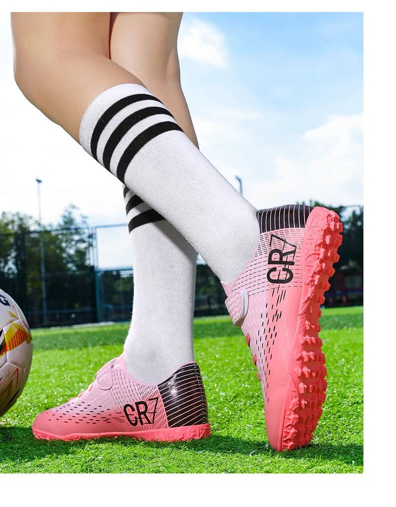 Nouvelles Chaussures de football pour enfants, Chaussures d'entraînement de football d'extérieur pour garçons et filles, Crampons de football à scratch, Baskets de futsal 28-39