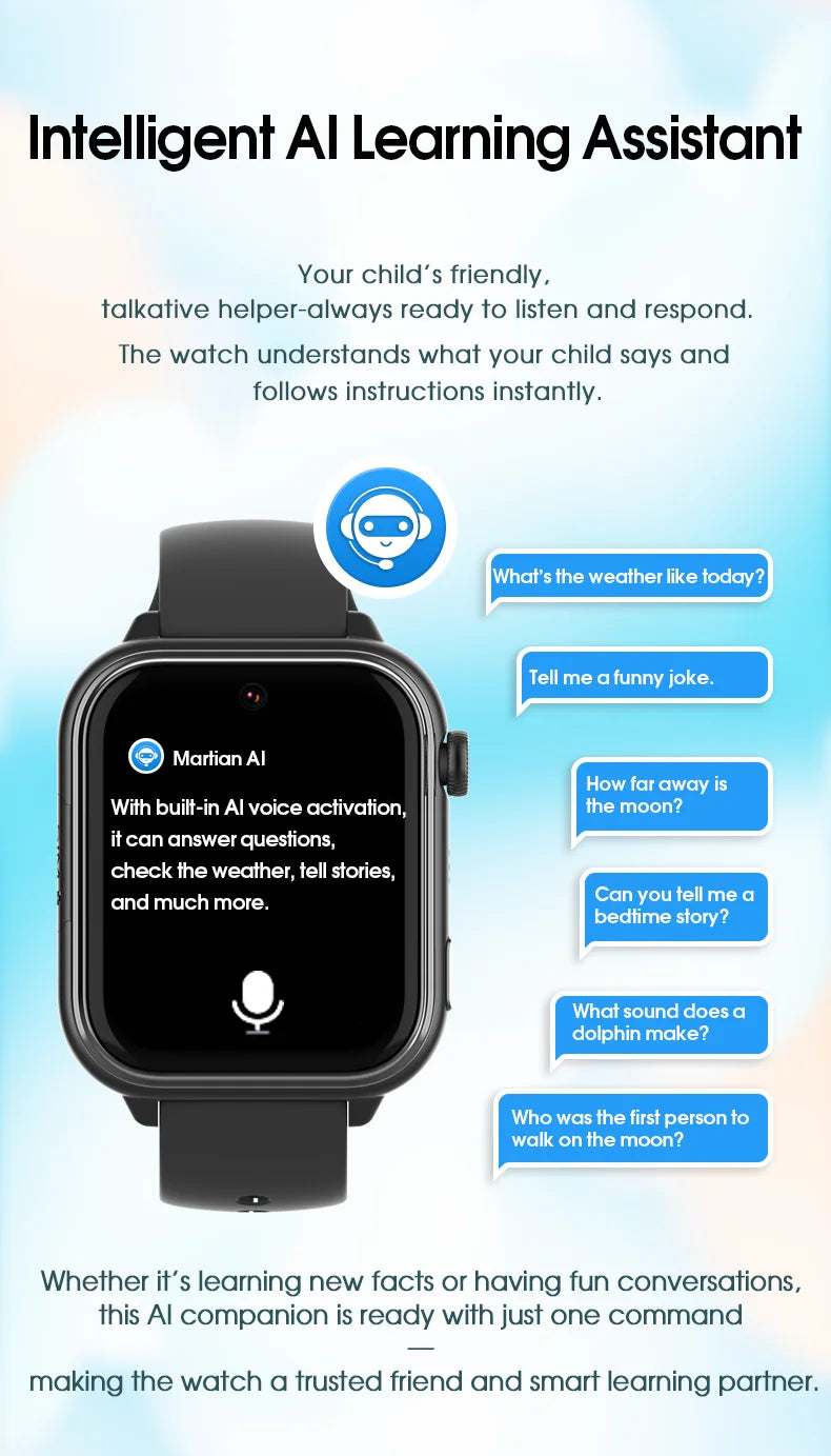Montre intelligente GPS Wonlex KT37 pour enfants avec assistant vocal IA, application de surveillance, suivi de localisation WiFi, appel vidéo 4G