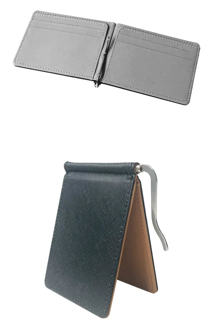 Portefeuille court pour hommes en cuir PU, porte-monnaie, pinces à billets, porte-cartes d'identité et de crédit, pochette fine et solide pour hommes