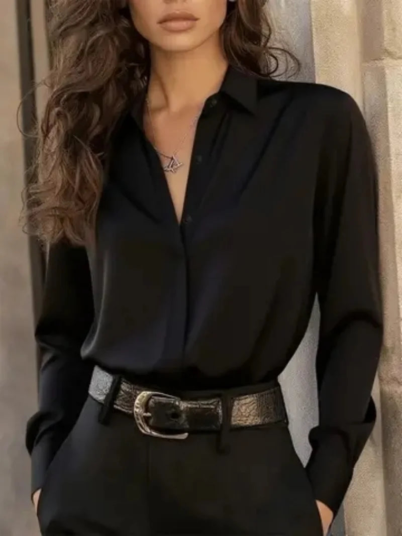 Damen Langarm Bluse mit Knopfleiste – Elegantes Büro-Chic Oberteil mit klassischem Kragen & vielseitigem Stil