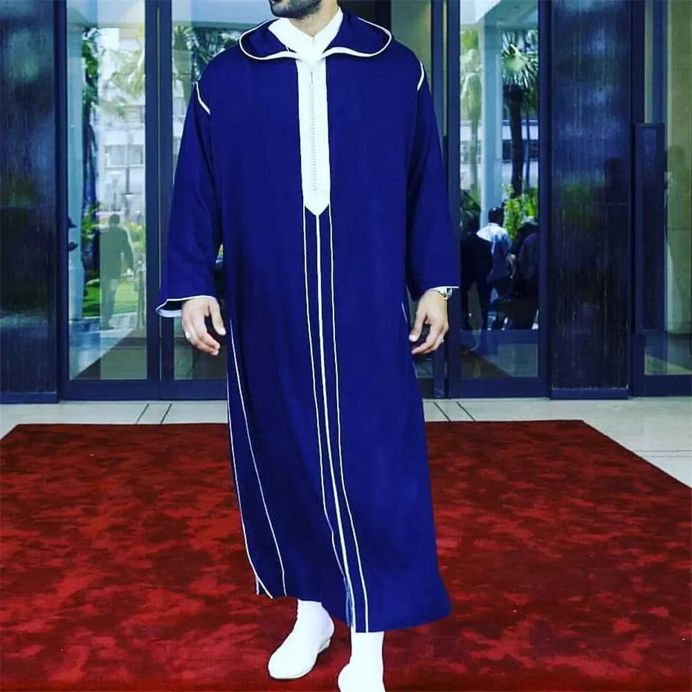 Herren Muslim Thobe 2026 Mittlerer Osten Jubba Thobe Langarm Islamisches Gewand Herren Muslimisches Kleid Saudi-Arabisch Kapuzen-Thobe Abaya Männlich