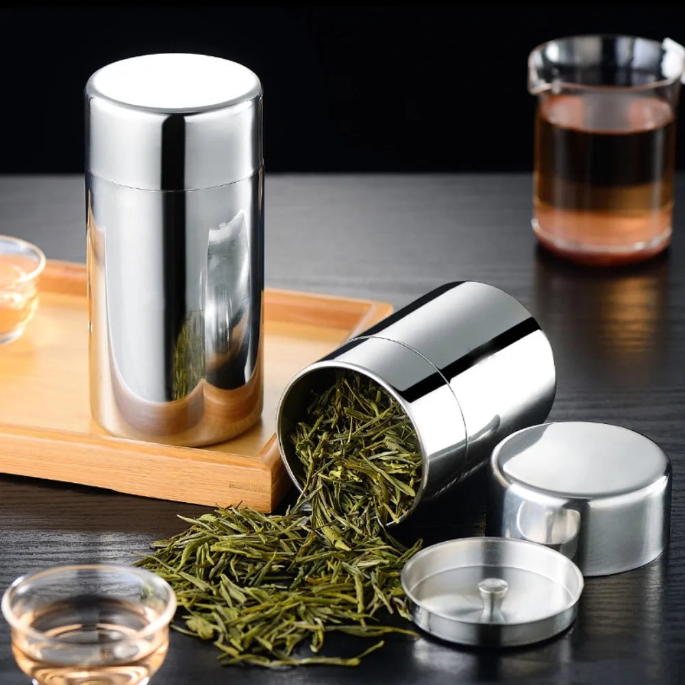 Hiqh Quality Stainless Steel Tea Tin 400ml/550ml Moisture-proof Tea Jar Large Capacity Sealed Tea Can for Home&Travel