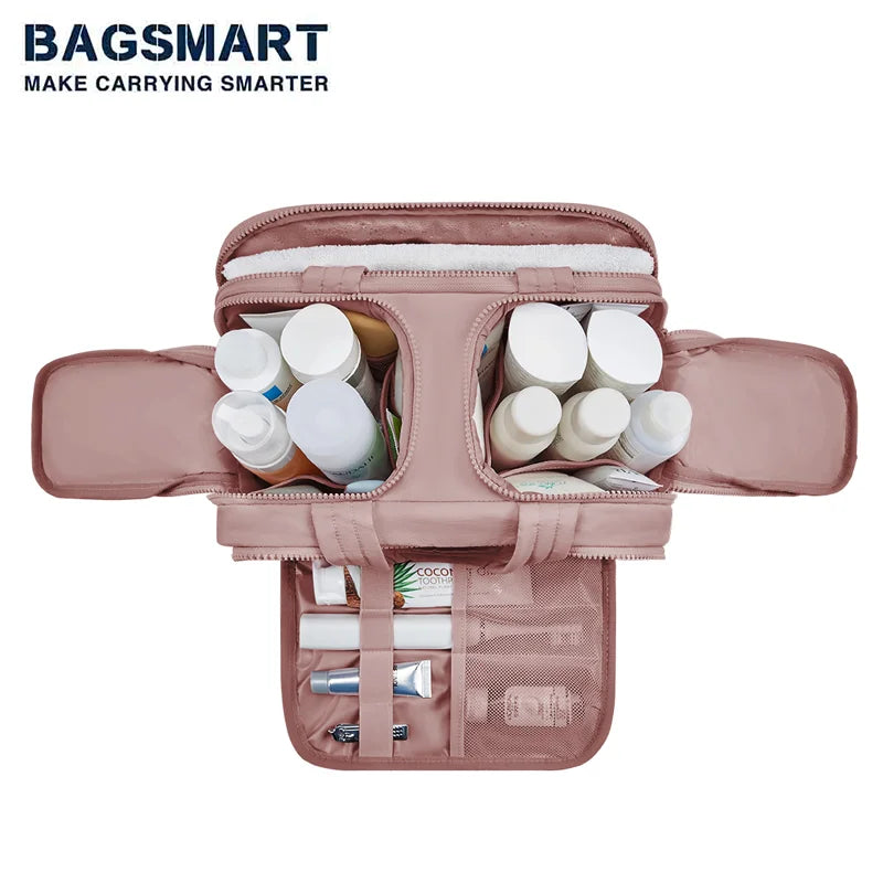 BAGSMART Kulturbeutel mit großer Kapazität, Make-up-Tasche mit Öffnung, tragbare Kosmetiktasche mit Griff für Accessoires und Toilettenartikel