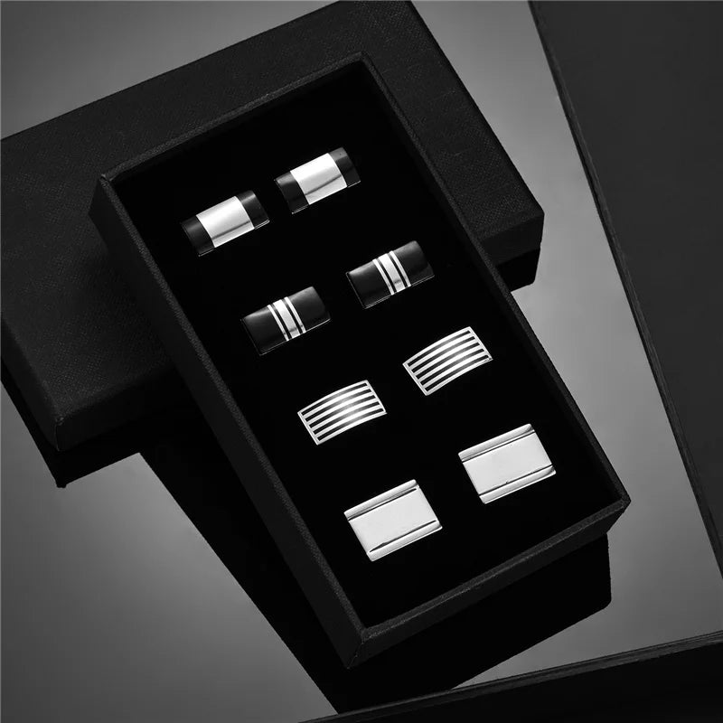 4 paires de boutons de manchette pour hommes avec boîte cadeau, boutons de manchette pour chemises d'homme, cadeaux pour invités de mariage, cadeau pour mari, pince à cravate d'affaires T0204022